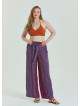 Purple Women's Plus Size Trousers with Elastic Waist Belt Detail 4618